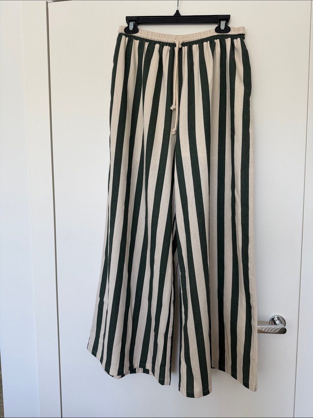 Women’s Wide-Leg Striped Linen Blend Pants - Green/Cream